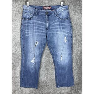 Akademiks Jeans Mens Size 40x34 Blue Distressed Wide Leg Pockets‎ Cotton Y2K